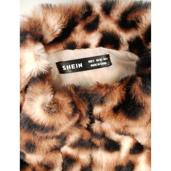 SHEIN Brown Tan Leopard Print Faux Fur Full Zip Cropped Halter Vest Womans S - Picture 9 of 12